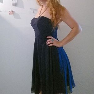 Navy strapless David's Bridal Dress